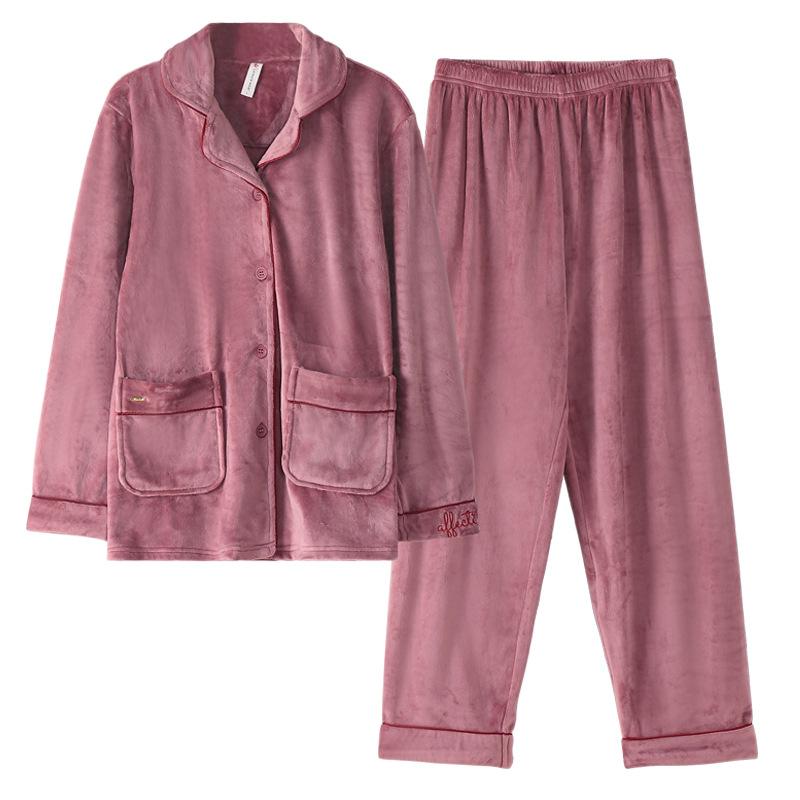 Pajamas Ladies Autumn And Winter Long Sleeves Thickened Island Fleece Warm Coral Fleece Loungewear Flannel Spring And Autumn Set