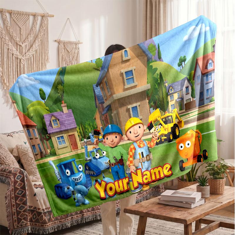 Bob der Baumeister Personalisierte Flanelldecke, Individuell Bedruckter Name, Warme Weiche Decke für Sofa Bett