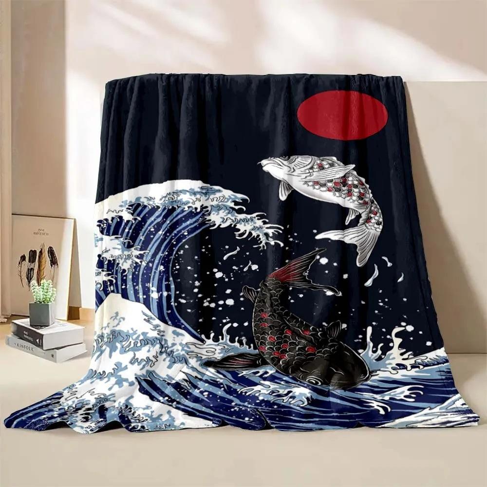 Wave-inspired Ukiyo-e paintings digital-printed polyester velvet flannel cover blanket Fleece soft sofa cover blankets for beds