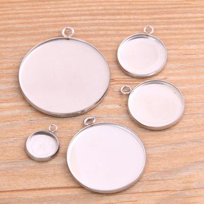 10-30mm Stainless Steel Round/Rectangular Gem Base Tray Pendant Connector