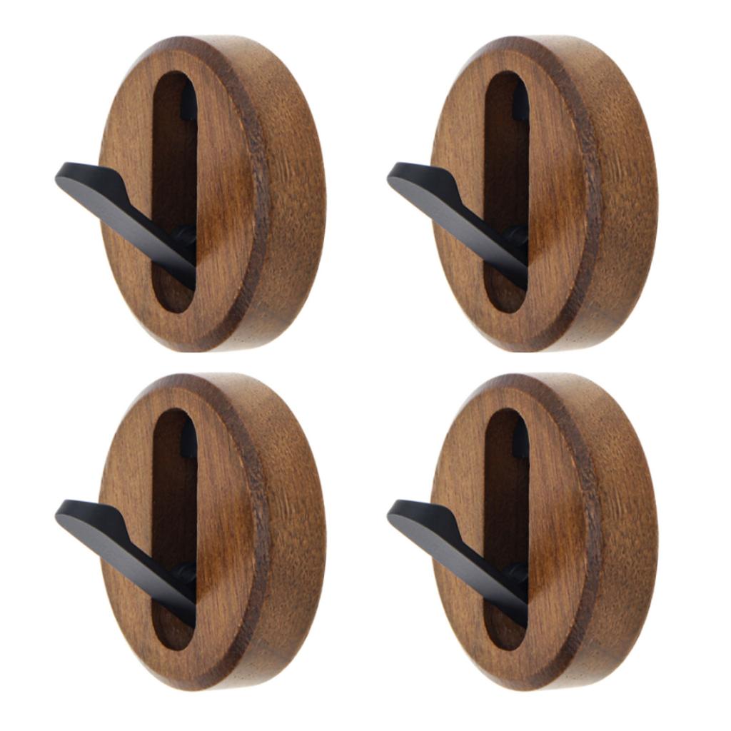 4PCS Folding Coat Hooks Wooden Round Farmhouse Foldable Wall Hooks for Hanging Clothes Towels Hat Backpack Purse Black