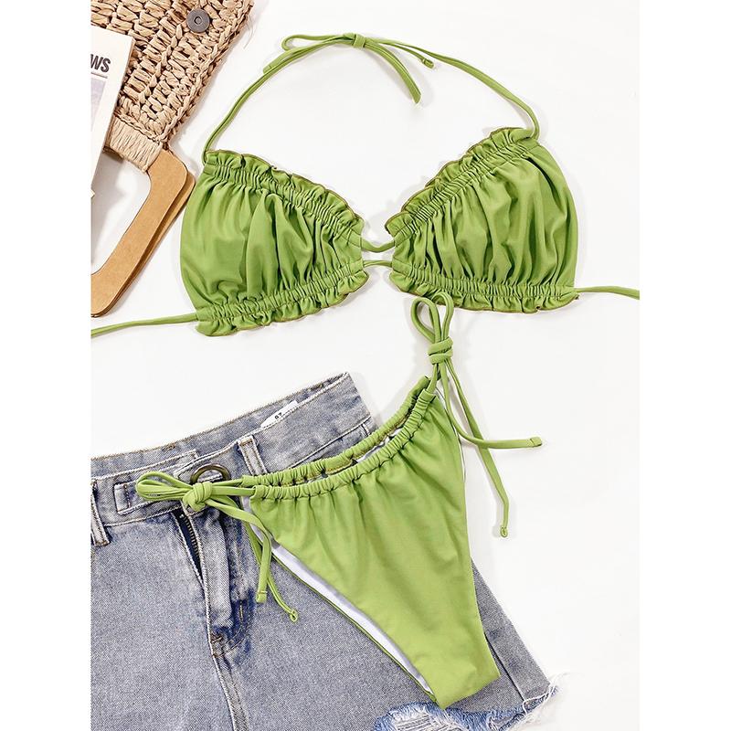 Sexy Ruffle Frill Bikini Solid Swimwear Women Swimsuit Female Bikini Set Bathing Suit Beachwear Swim Lady Bathers