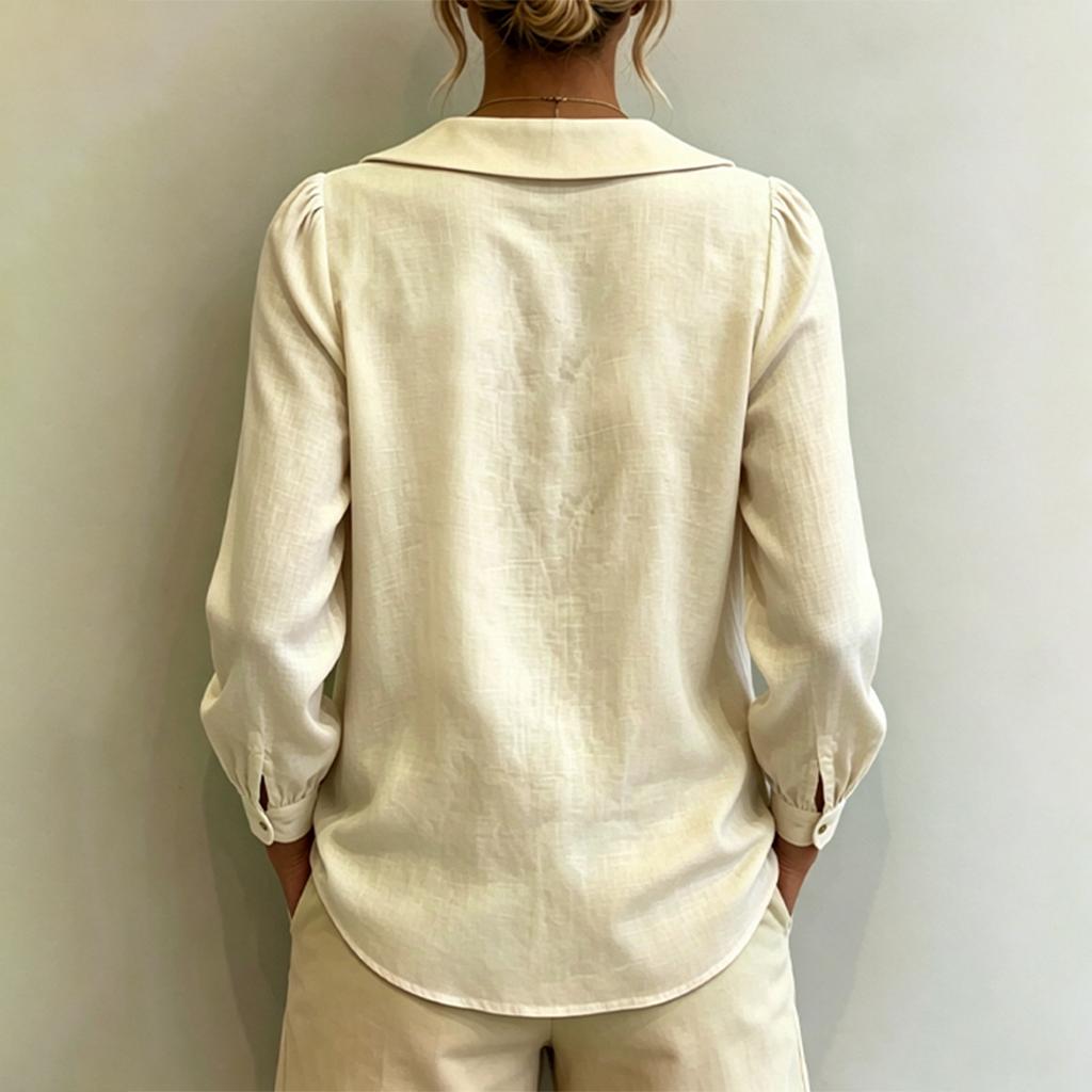 Women Long Sleeve Blouse Loose Fit Peter Pan Collar Shirt Breathable Puff Sleeve Top Casual Workwear