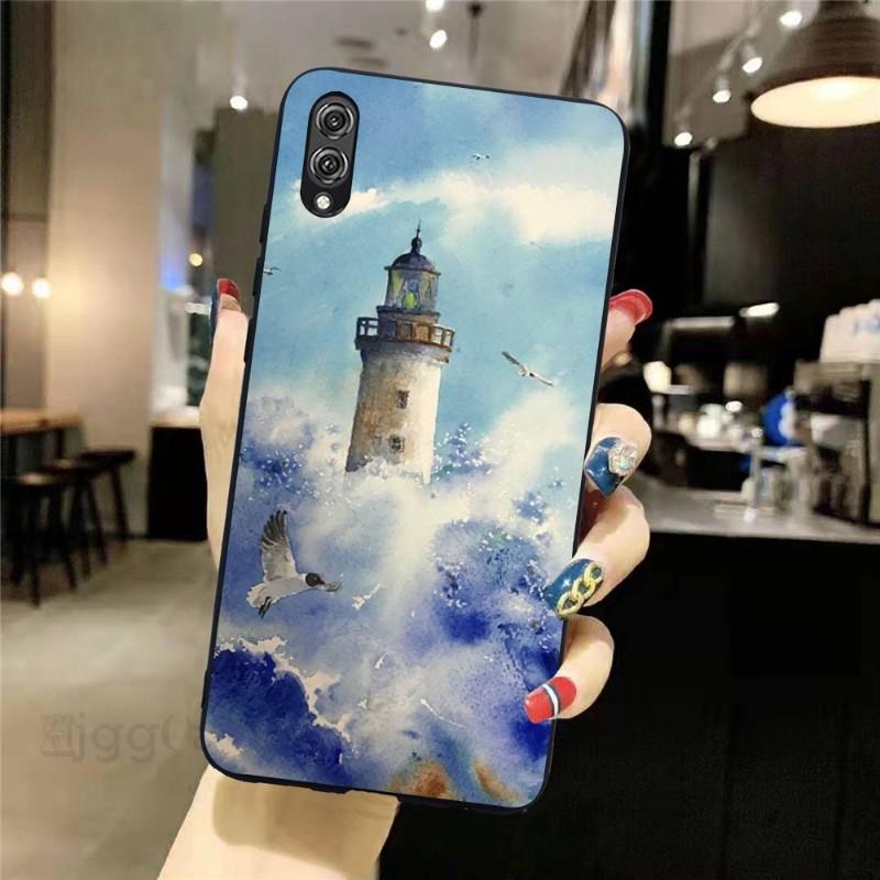 

Чехол для телефона с рисунком маяка, расписанный вручную, для Honor 70 50 20 7S X9 X8 X7 Magic 4 3 Pro, мягкий черный чехол для телефона Honor Magic 2