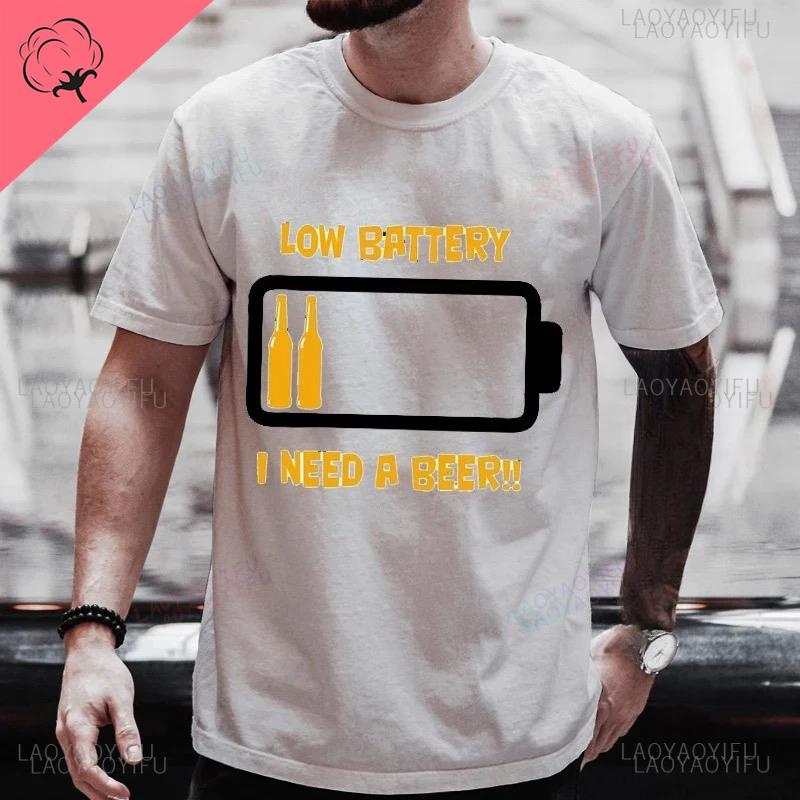 Mens T Shirt Short Sleeved Tops Clothing Black Man Beer and Battery Printed Clothes for Men Funny Oneck Shortsleev Streetwear
