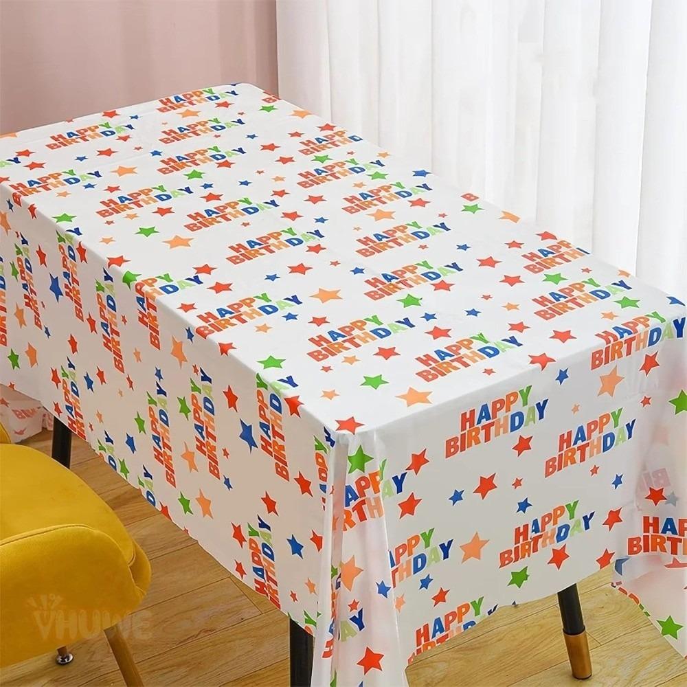 Thickened Disposable Tablecloth Plastic Waterproof Birthday Tablecloth Oil-proof Multicolor Table Covers Happy Birthday Star
