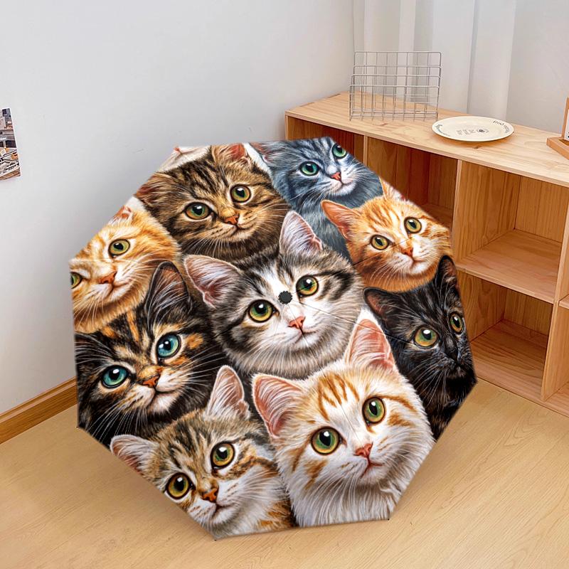 1 PC Automatic Folding Umbrella - Colorful Cat Pattern, Portable & Foldable Design with 8 Ribs, Christmas Birthday Gifts