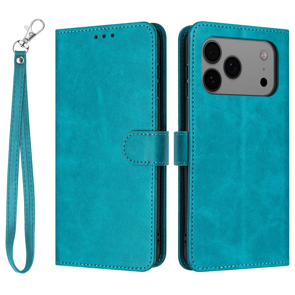 For iPhone 17 Pro Max Case Flip Stand Calf Texture PU Leather Wallet Phone Cover with Strap