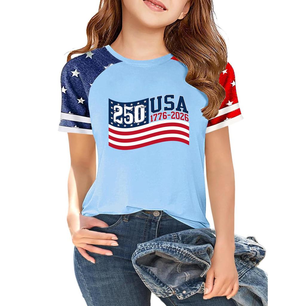 Women's Casual Short Sleeve Crew Neck T-Shirt Independence Day Print Raglan Sleeve Lightweight Cotton Blend Top for Summer