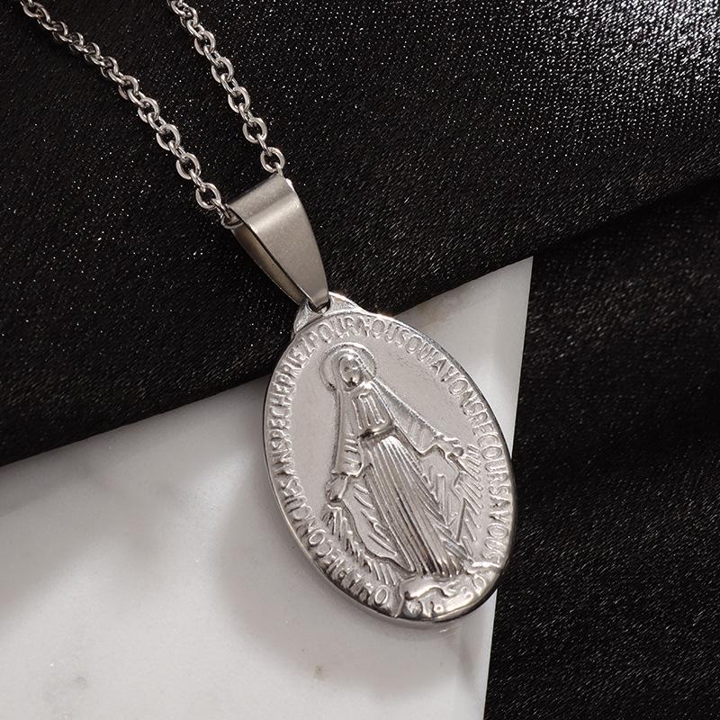 Our Lady Letter Coin Ornament Oval Trendy Necklace Pendant 60CM(Necklace Long)