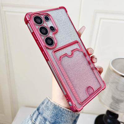 Gradient Glitter Card Bag Clear Plating Case For Samsung S25 S24 S23 S22 Ultra Plus A55 A35 A25 A54 A15 A14 A24 Shockproof Cover