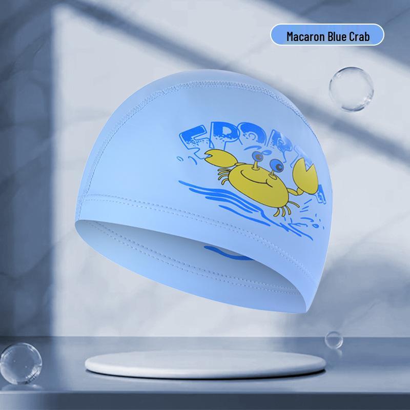 Kids' Cartoon Swim Cap with Waterproof Ear Protection & High Elasticity - Comfortable PU Cap for Boys & Girls, Customizable Logo Available.