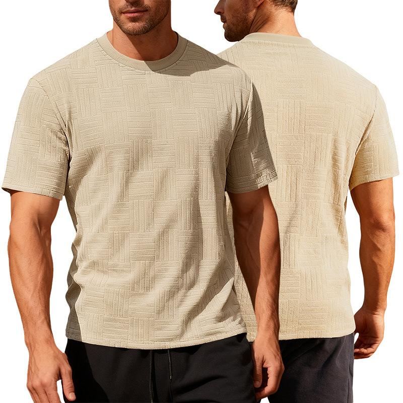 Men's T-shirt: Summer sports and leisure, loose-fitting, breathable, round-neck, terry jacquard fabric, men's short-sleeved polo shirt