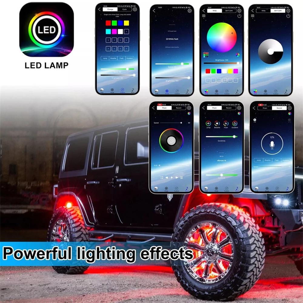RGB LED Rock Lights 8 Pods 192 LEDs Bluetooth APP Control Music Sync