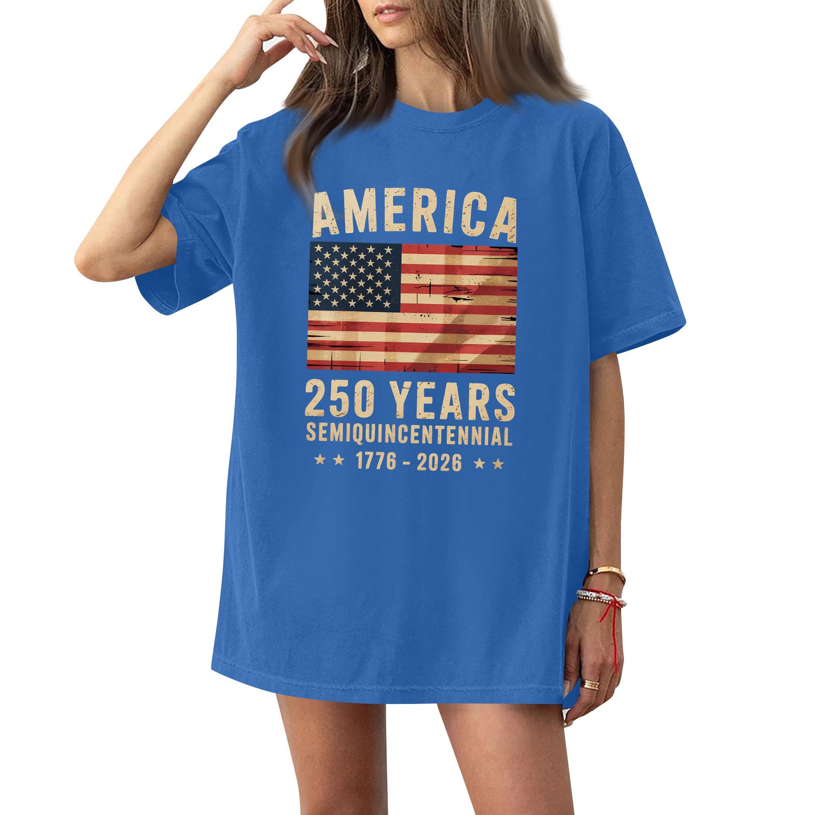 

Women s Casual Fashion Round Neck Casual American Flag Print Short Sleeve T-Shirt Top XL синій