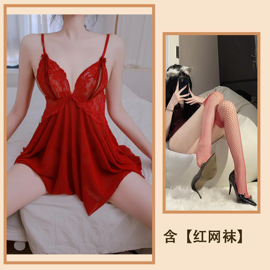 Sexy Lingerie Sexy Lace Seduction Nightdress Large Size Hot Transparent Open Gear Free Pajama Suit Uniform