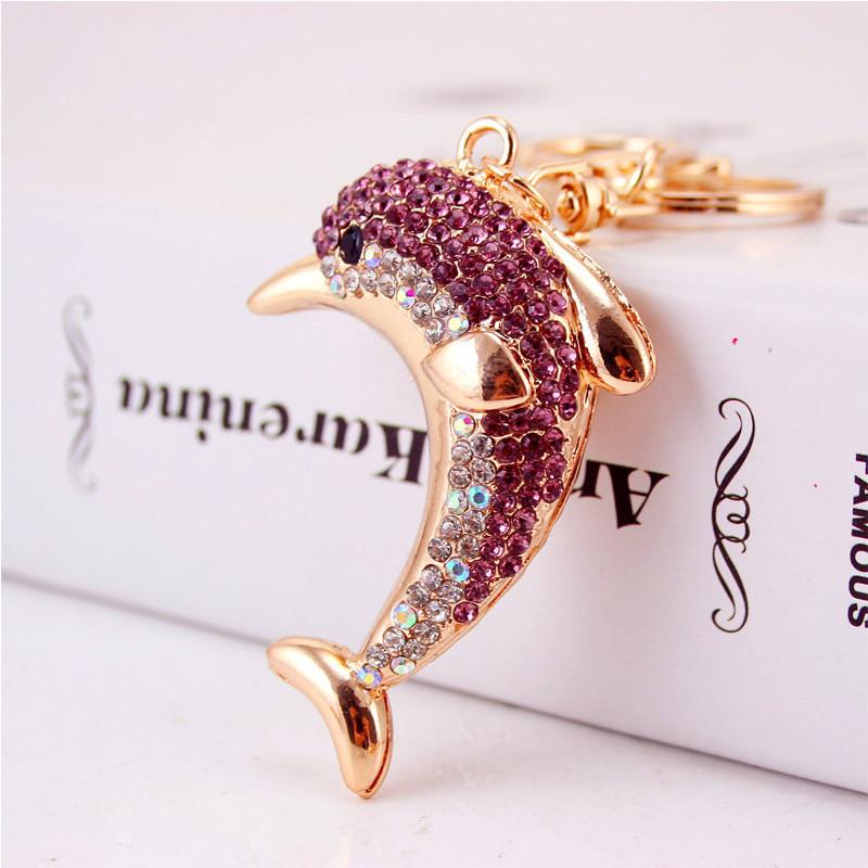 Sparkling Alloy Rhinestone Dolphin Car Keychain Ocean Charm Modern Simple Style