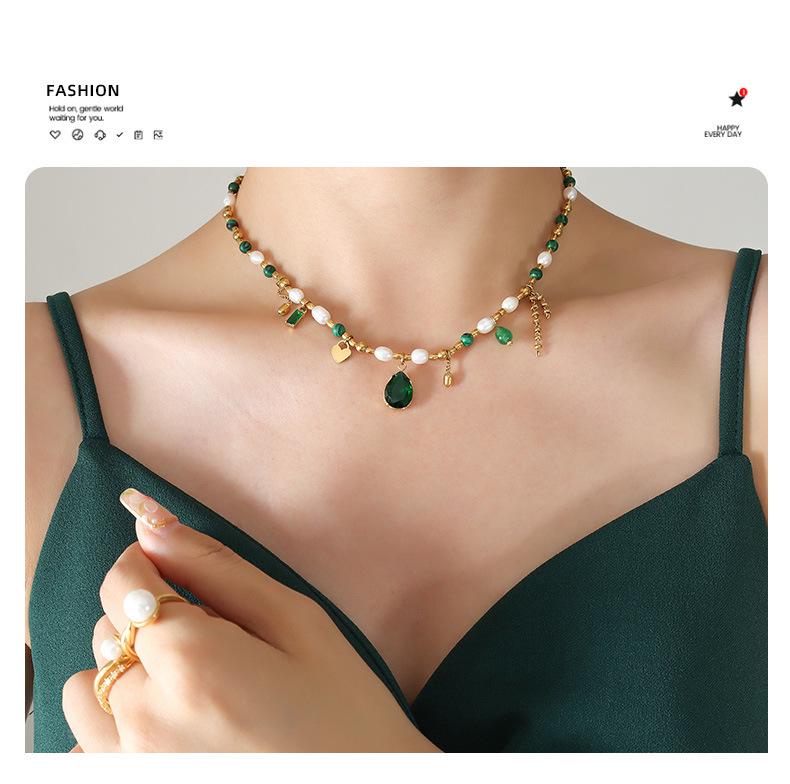 Elegant Palace Style Pendant Necklace with Freshwater Pearl, Zircon, Jade, and Turquoise