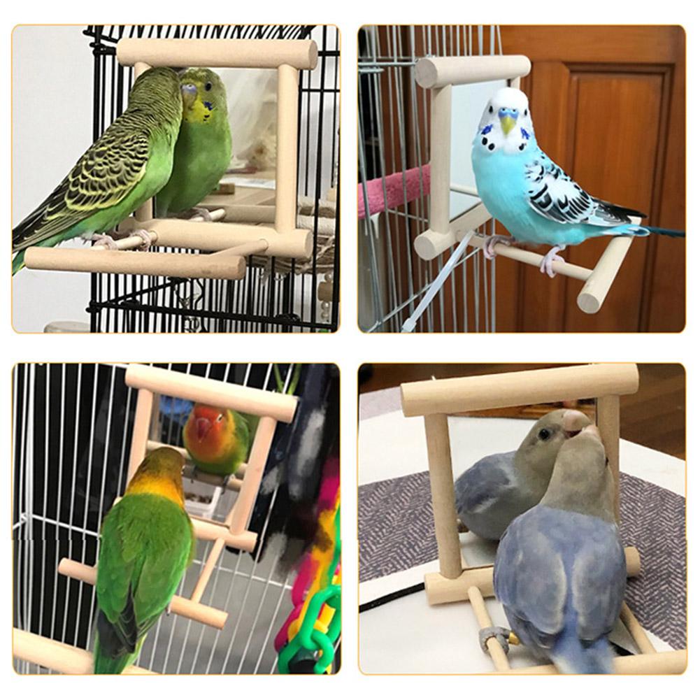 Cockatiels Cage Parakeet Accessories Wood Bird Mirror With Perch Stand Bird Toy Stand Bird Toy For Parrot Parakeets