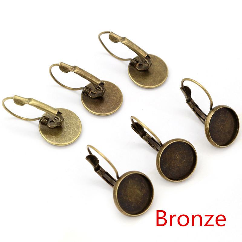 12mm 10pcs/Lot 13 Popular Colors Plated French Lever Back Earrings Blank/Base,Fit 12mm Glass Cabochons,Buttons;Earring Bezels