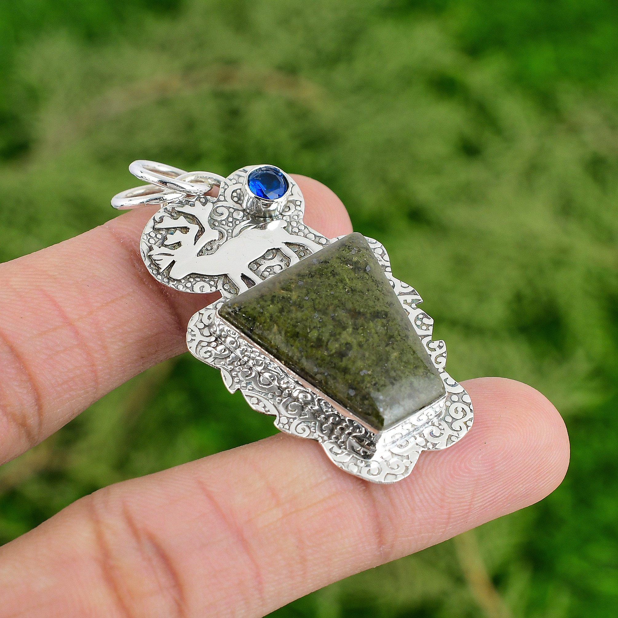 

Daughters Day Deal Radiant Unakite Stone Tanzanite Quartz New Pendant 925 Silver