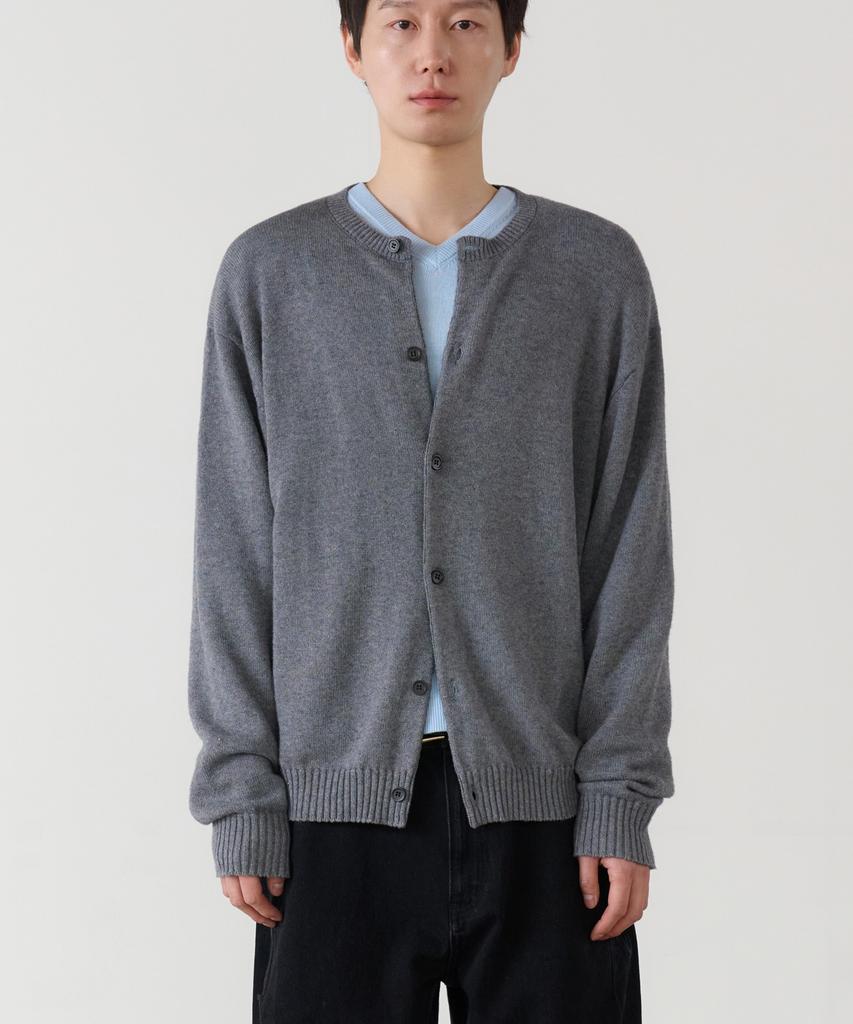 Knouun Essential Crew Neck Cardigan (Gray)