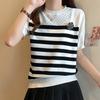Women Sweaters Pullovers 2025 Summer Short Sleeve O-Neck Striped White Black Knitted Sweater Women Tops Pullover JJ242