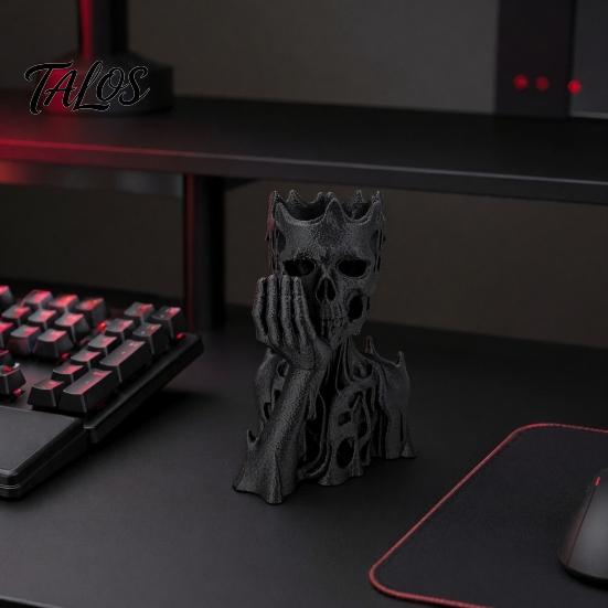 Talos 3D Printed Melting Skeleton Statue, Matte Black Gothic Skull Holding Chin Figurine, Dark Style Sculpture for Home Decor Desktop Ornament