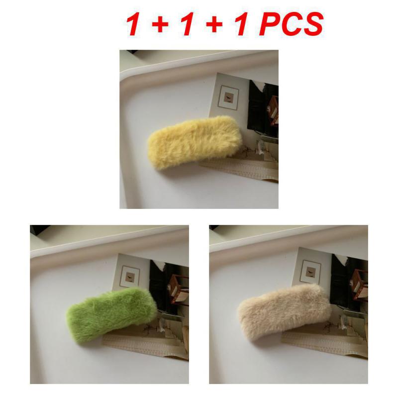 1/3/5Pcs Autumn Winter Hair Clips For Girl Woman Waterdrop Square Barrettes Solid Color Faux Fur BB Hairpins Soft Hair Accessory