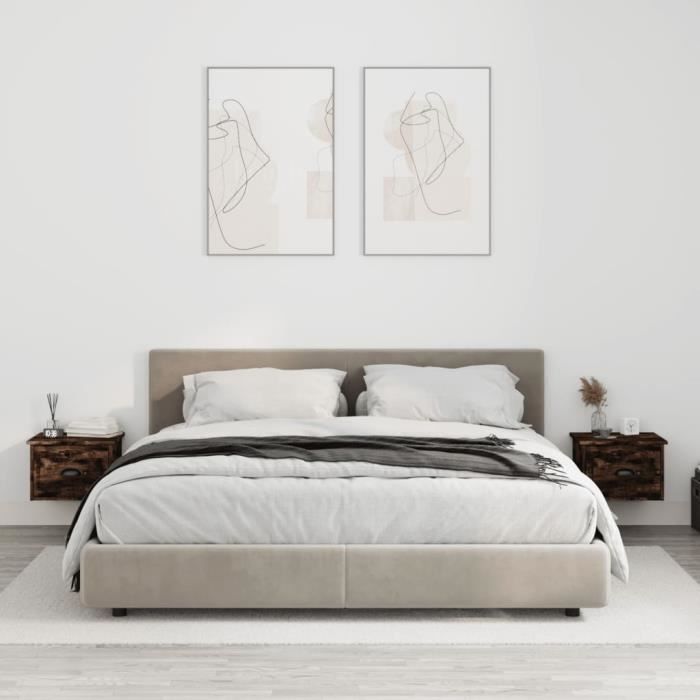 VidaXL Wall-mounted Bedside Tables 2 Pcs Smoked Oak 41.5x36x28 Cm 816387
