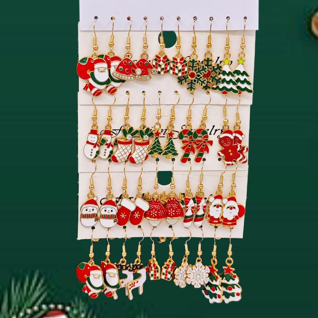 5Pairs Christmas Mixed Earrings Set for Women Santa Claus Xmas Tree Snowflake Elk Snowman Hook Stud Earring Girl Party Jewelry
