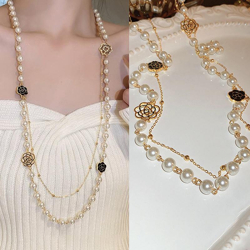 

Двухслойные ювелирные изделия из искусственного жемчуга, длинное ожерелье, женское классическое ожерелье с бусинами и подвески, прекрасный подарок