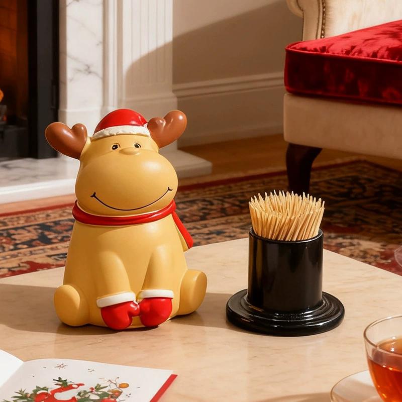 1Pc Empty Christmas Toothpick Holder Creative Santa Claus Elk Toothpick Canister Jar Bucket Floss Box Cotton Swab Storage Box
