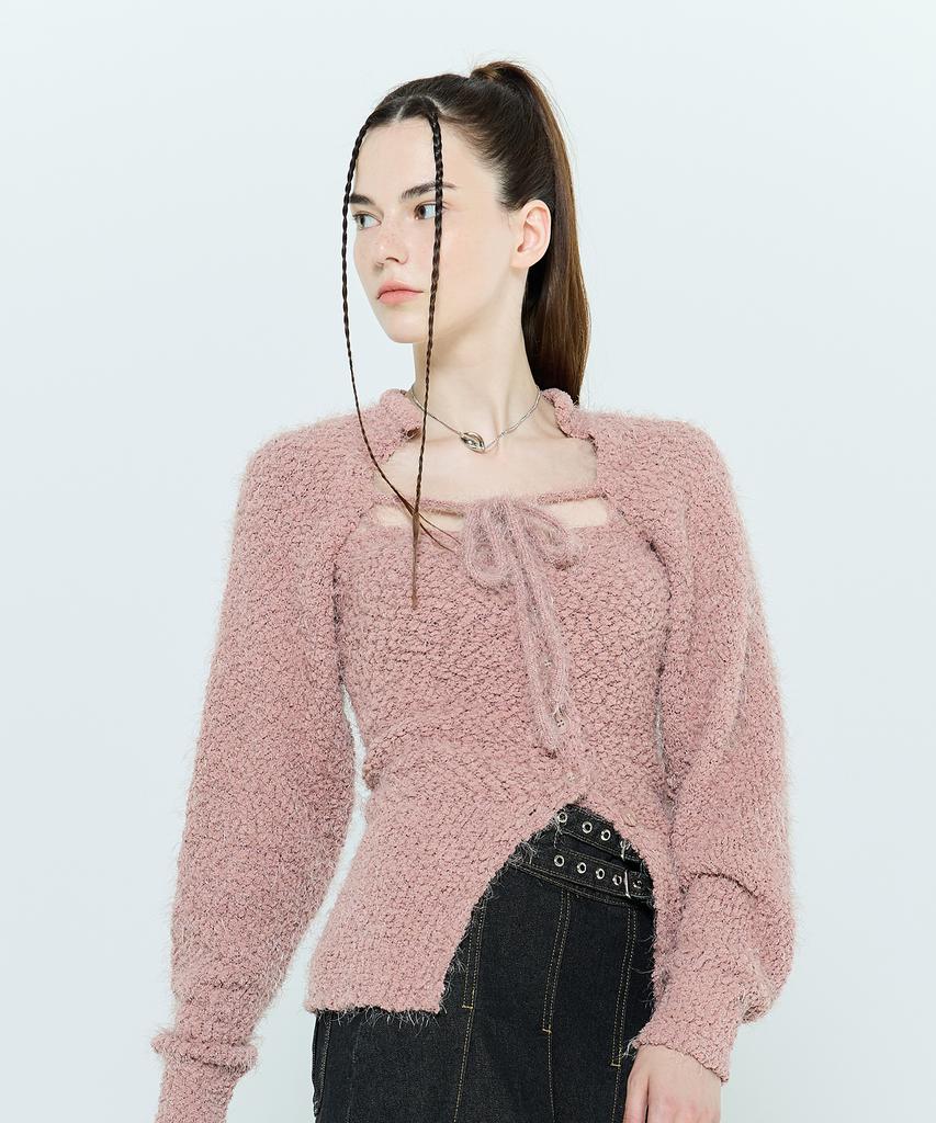 LARTIGENT L6 Bolero & Bustier Knit Set(Pink)