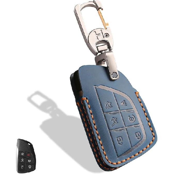 Leather Key Fob Cover, Compatible with -2025 2026 GMC Yukon Denali Sierra, For Chevy Silverado Suburban Tahoe Buick etc, Retro Style Design Key