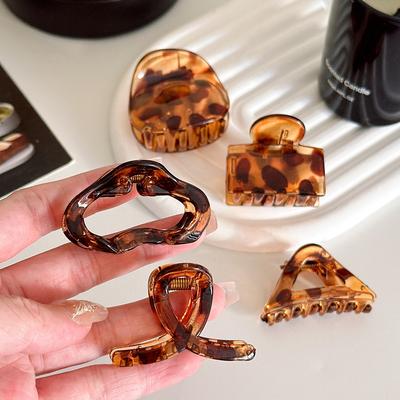 Retro klein Kaffee Leopardenmuster Haarklammer Nische High-End-Stil Greifklammer Haaraccessoire 2 STK Leoparden Haarspange Frauen