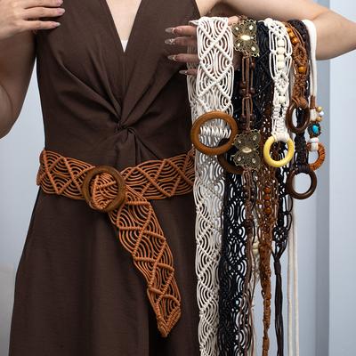 Retro Tassel Belt for Women Hand-woven Waist Rope Adjustable with Skirt Ethnic Style Accessories