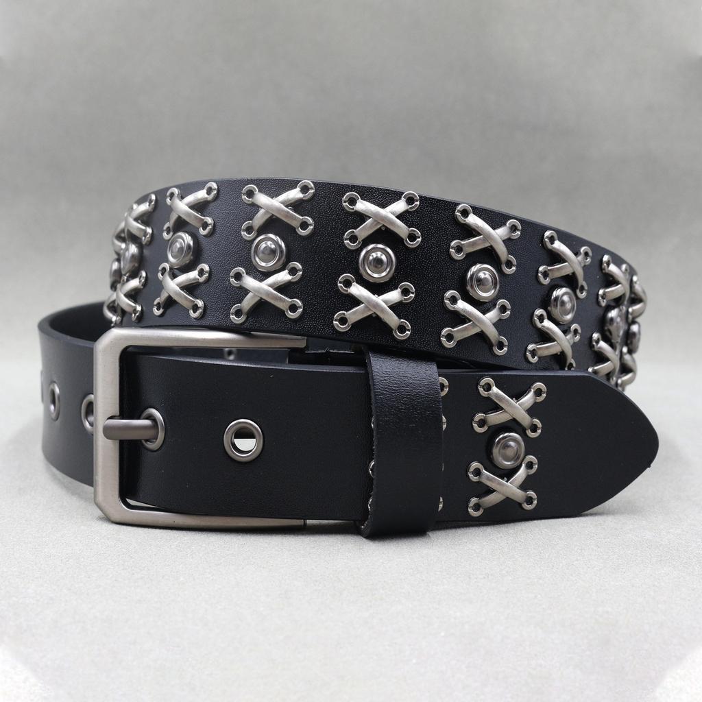 New Rivet Belt Cowhide 3.8 Men's Personalized Decoration Belt Trendy Punk Decoration European and American