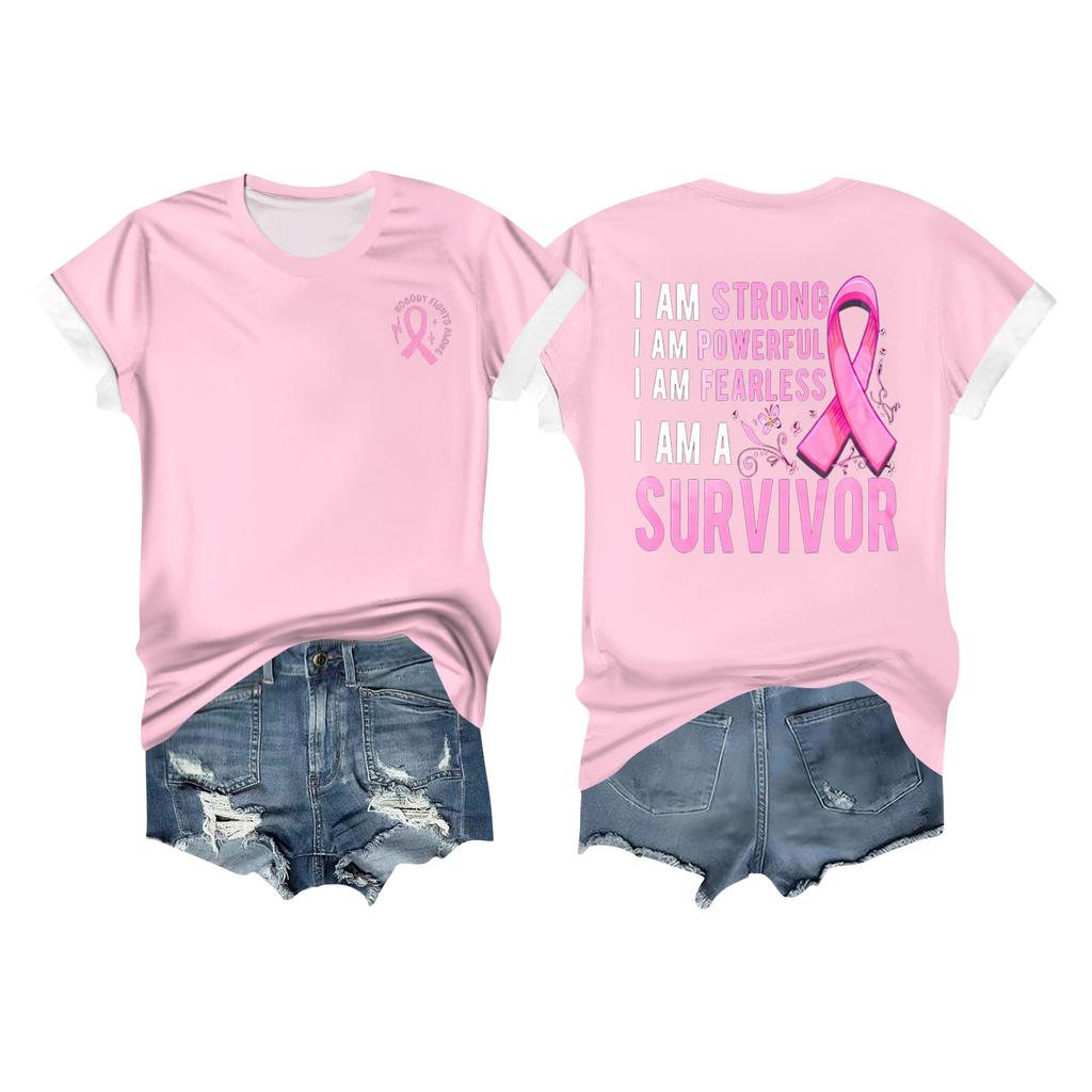 Women's Breast Ribbon Printed Casual Short Sleeve