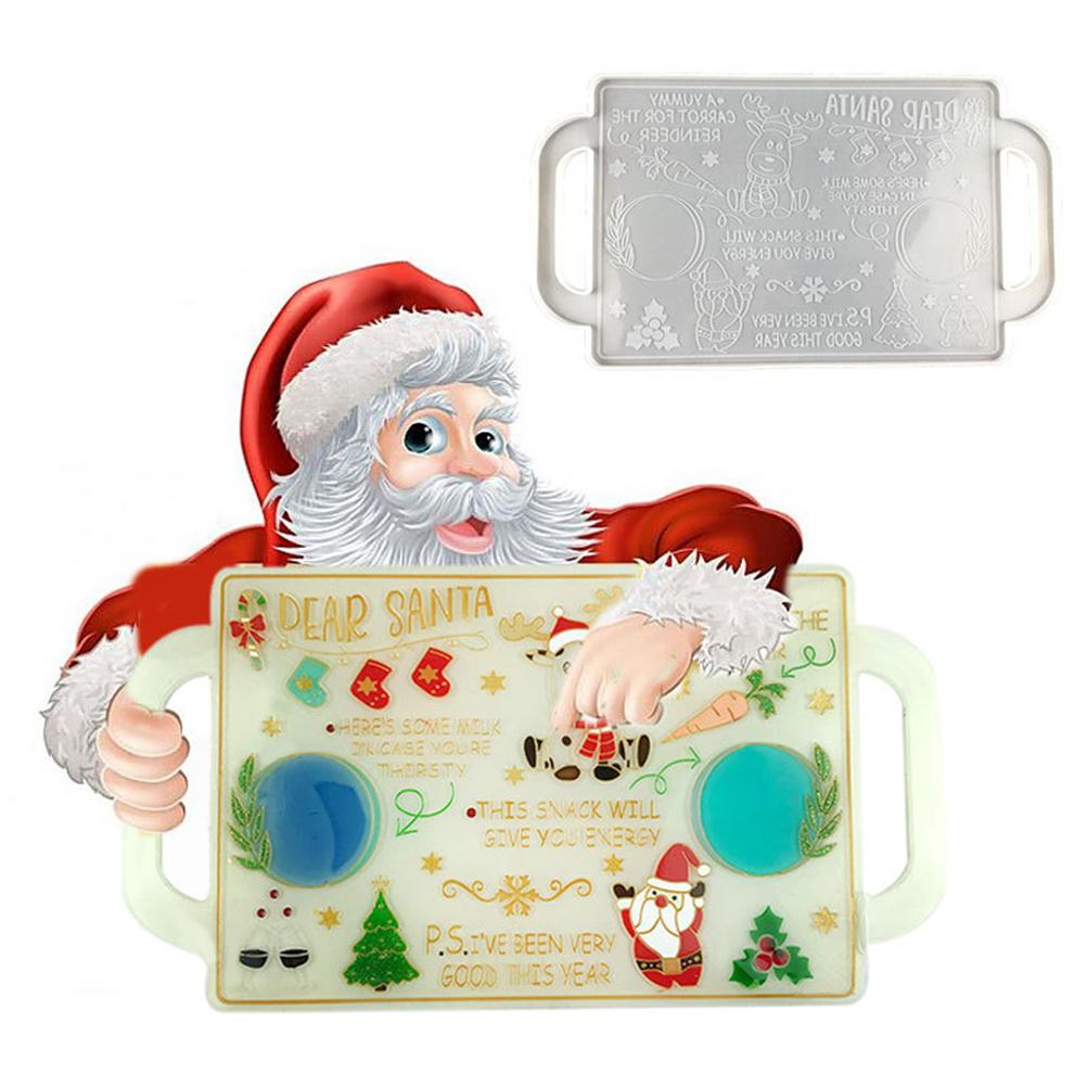 Christmas Tray Mold Silicone Tray Molds for Epoxy Resin Christmas Santa Claus Stocking Tray Mold with Handles for DIY