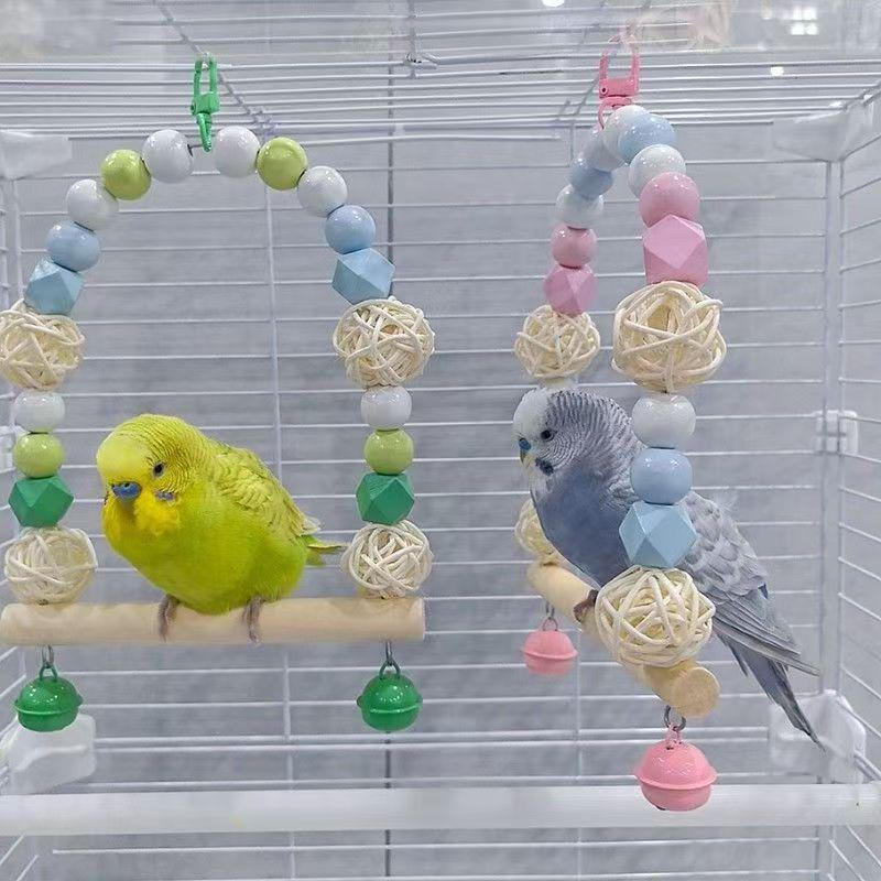 Balançoire en rotin - Accessoires pour cage de perroquet (calopsittes, perruches ondulées et petits oiseaux) - Jouet à mâcher et balançoire