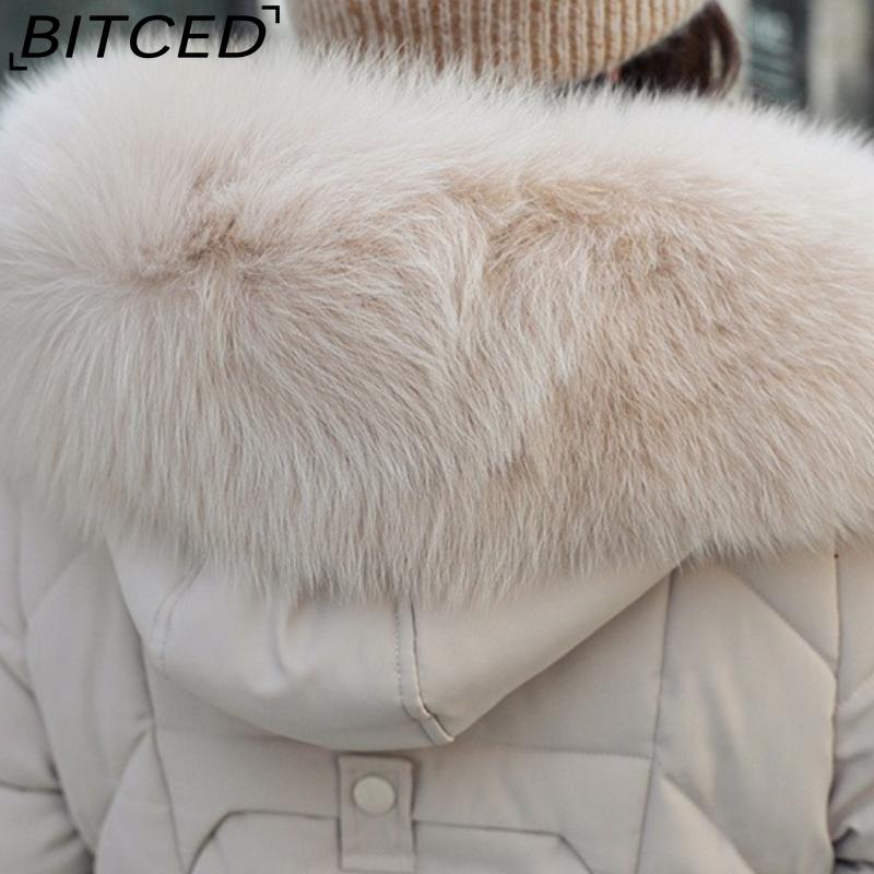 BITCED Winter Fashion Plus Size Cotton Coat for Women Long Waist-cinched Knee-length Thickened Coat with Large Fur Collar