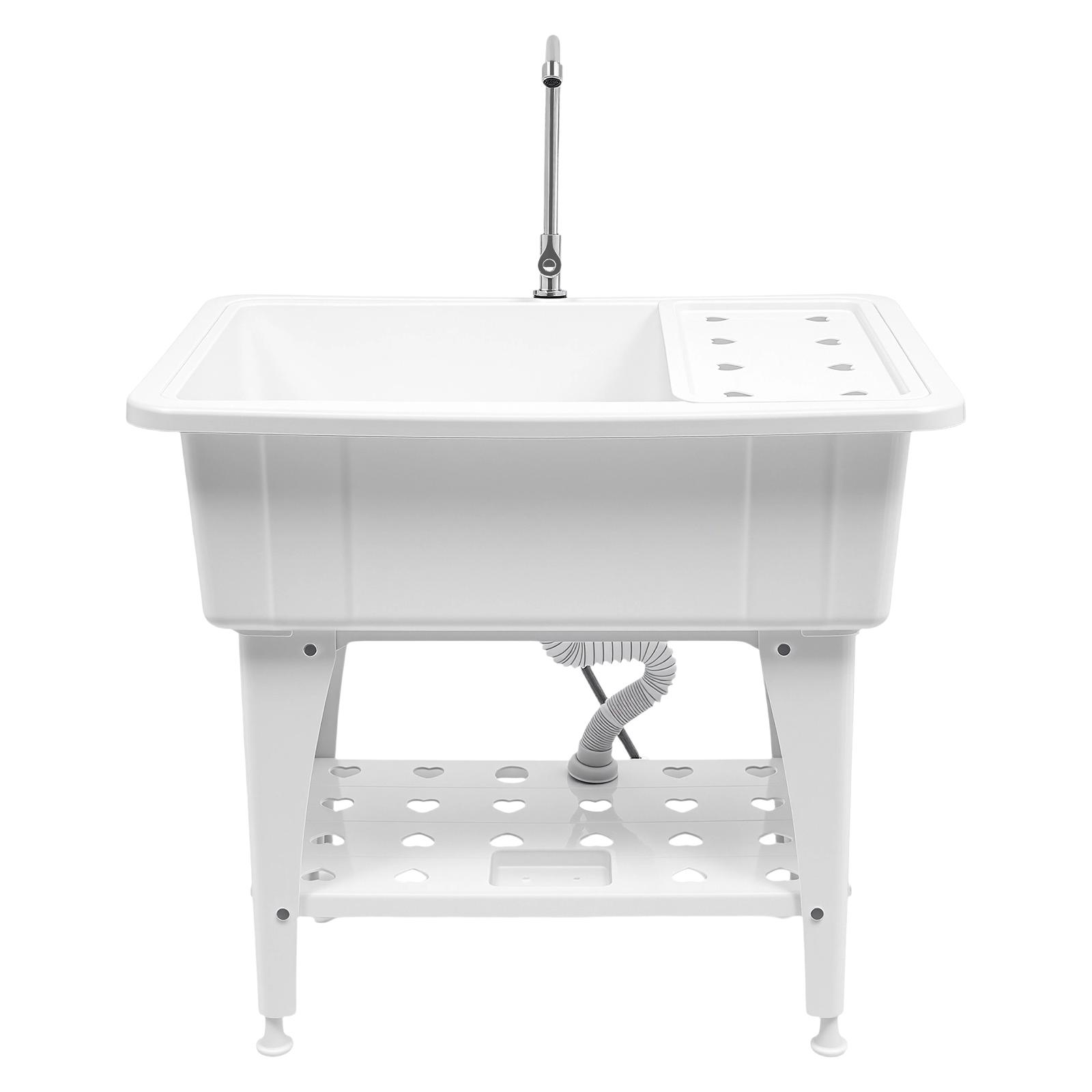 

Freestanding Laundry Sink with Faucet, Large Capacity Utility Wash Basin with Storage Shelf, 220lbs Load, PP Stainless Steel белый