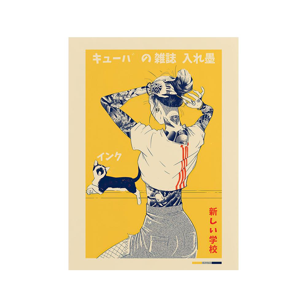 

Японский холст с принтом La Tinta Cat, постер, винтажный журнал, живопись, настенные панно для гостиной, украшение для дома, без рамки 21x30cm No Framed