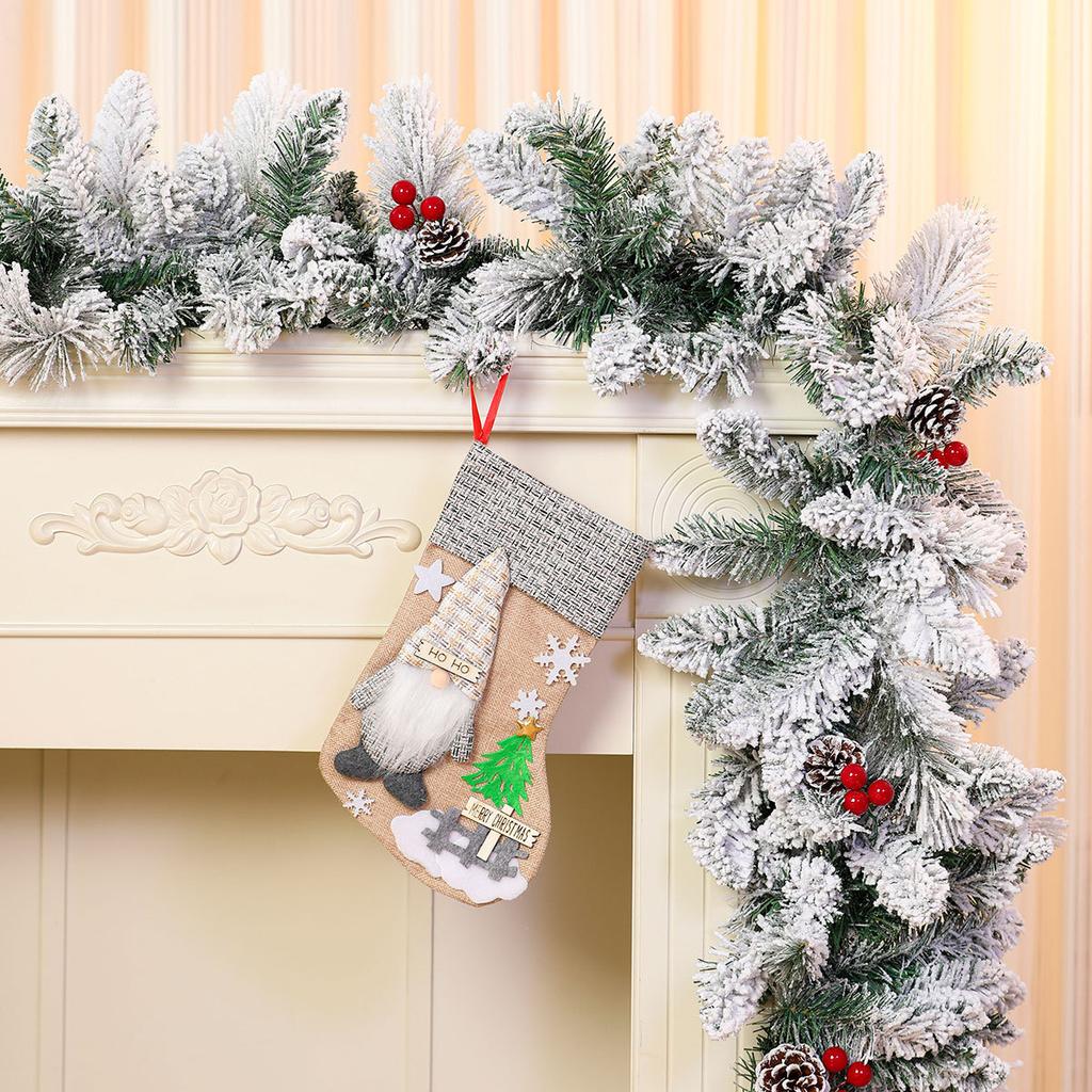 Christmas Stockings Large Capacity Christmas Ornament Sock Faceless Old Man Doll Three-dimensional Christmas Linen Socks