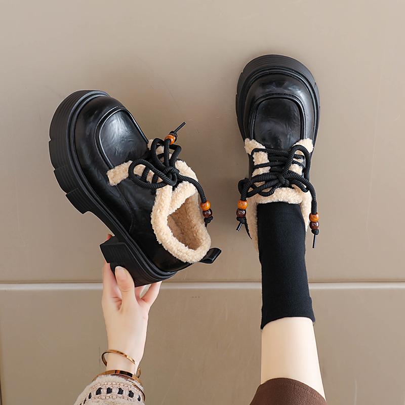 TUINANLE Winter Women's Furry Loafer Shoes, Warm Plush Lined Slip-on Flat Boots, Casual Fur Ankle Booties