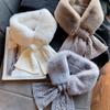 Faux Rabbit Fur Woolen Cross Muffler Korean Style Fluffy Knitting Neck Shawlrf  Female