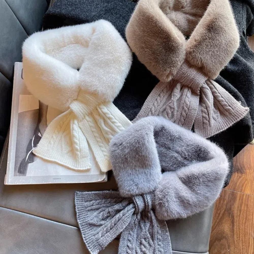 Faux Rabbit Fur Woolen Cross Muffler Korean Style Fluffy Knitting Neck Shawlrf  Female