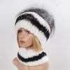 Hot Sale Women Winter Real Rex Rabbit Fur Hat Scarf Sets Natural Warm Genuine Silver Fox Fur Rex Rabbit Fur Cap Scarves 2 Pieces