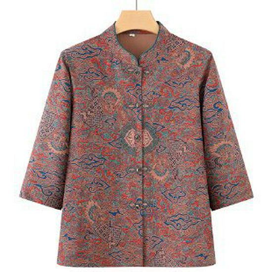 Grandma s Floral Seven-Sleeve Summer Shirt - Stylish 2026 Clothing for Middle-Aged Women 2XL синий